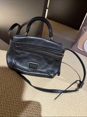 Marc Jacobs Black Leather Satchel Bag with Crossbody Strap